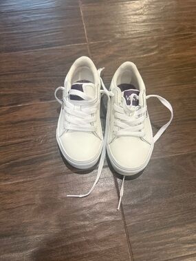 Vans Kids White Sneakers with Purple Outsoles